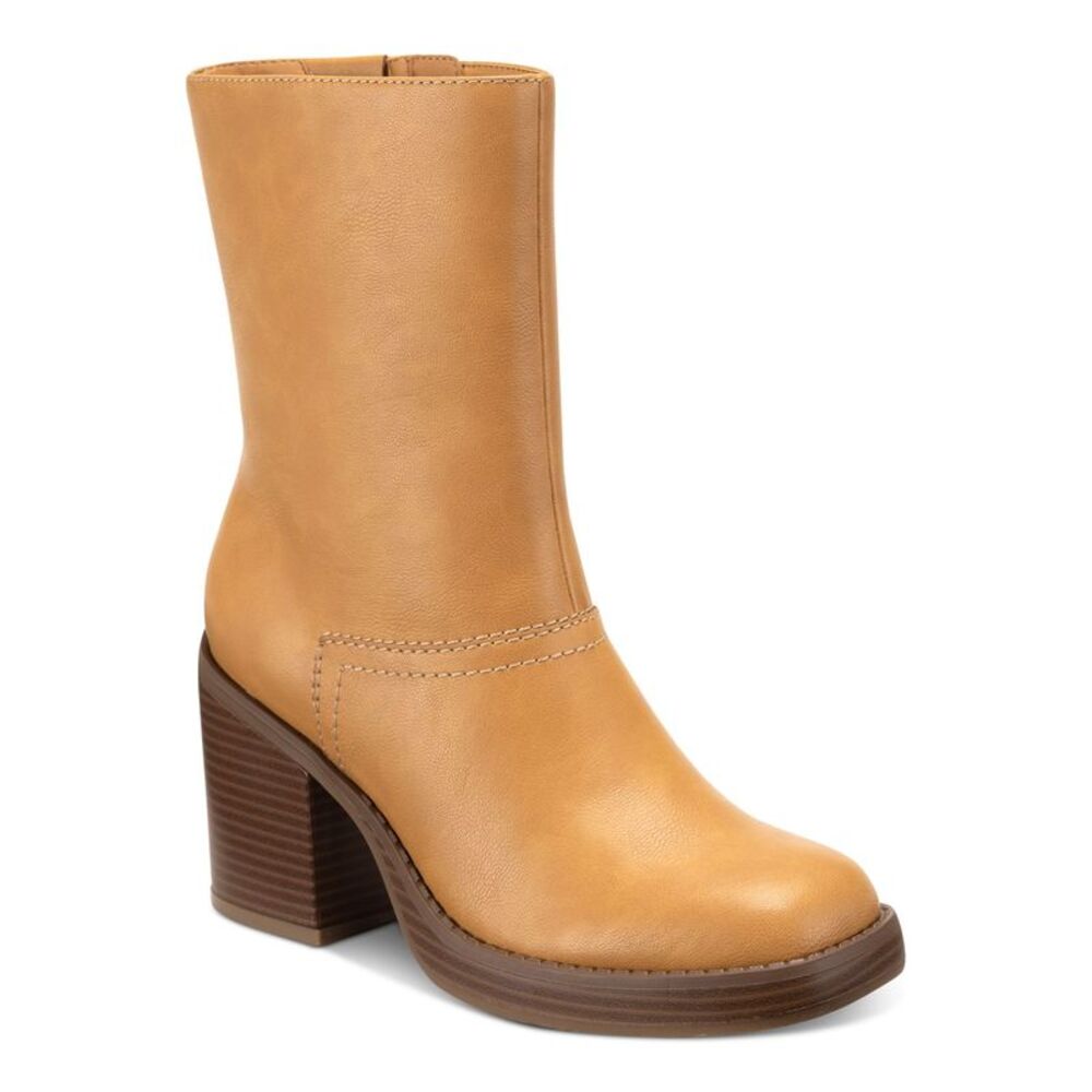 SUN STONE Womens Beige Denverrp Square Toe Block Heel Zip-Up Heeled Boots 10 M
